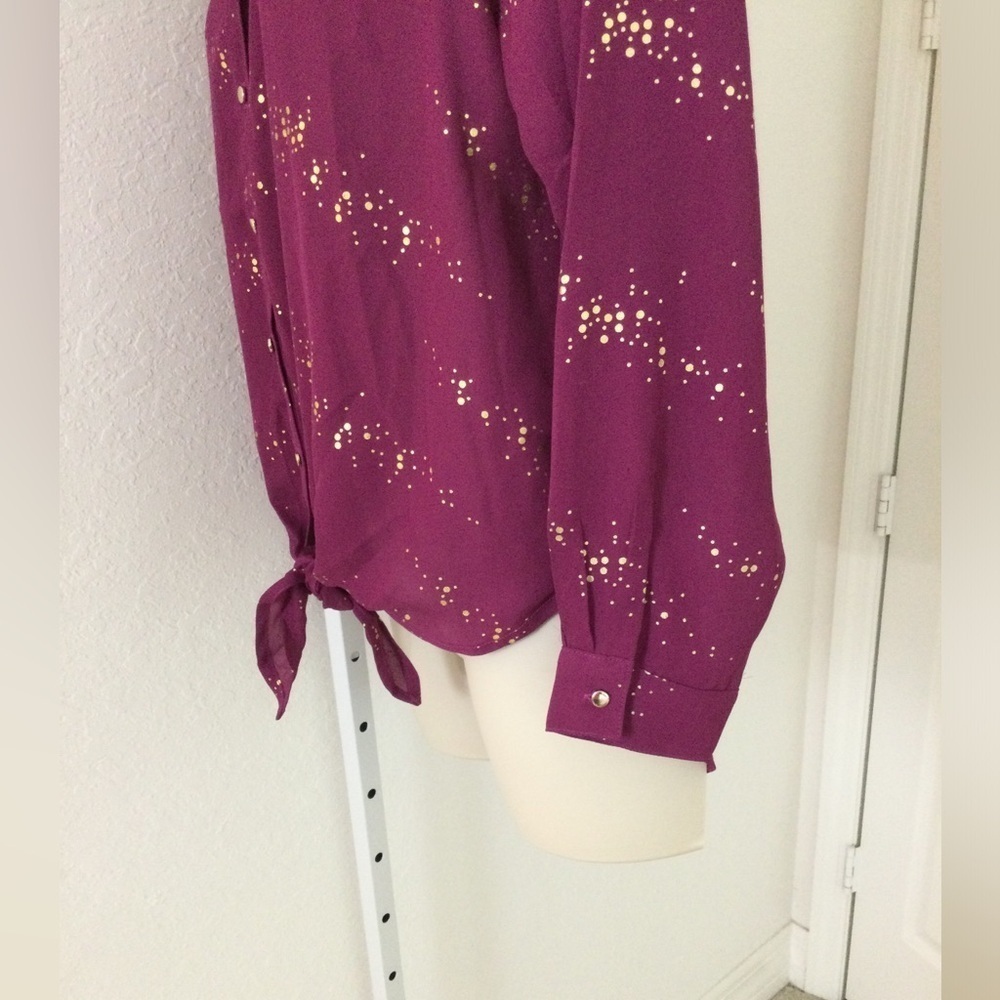 NY Collection blouse purple with gold button & metallic dots Woman 1X - Picture 5 of 12